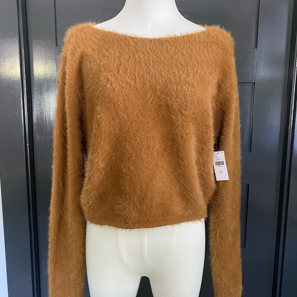 Anthropologie Pilcro Cozy Off-Shoulder Eyelash Sweater in Warm Rust - Picture 4 of 9